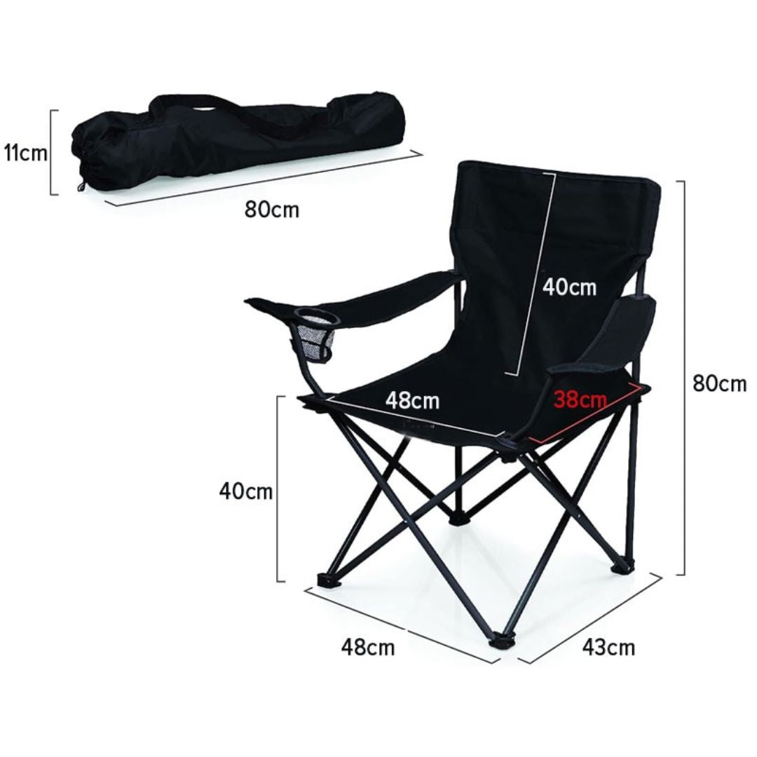 Portable & Foldable Camping Chair with Cup Holder, Outdoor Chair – Black