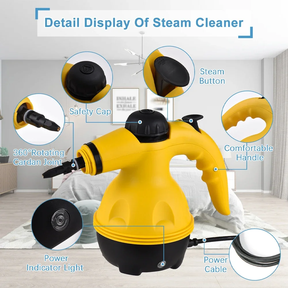 High Pressure Steam Cleaner – 1000W Handheld Steam Cleaning Machine with 9 Accessories for Kitchen, Bathroom, Furniture & Car Detailing