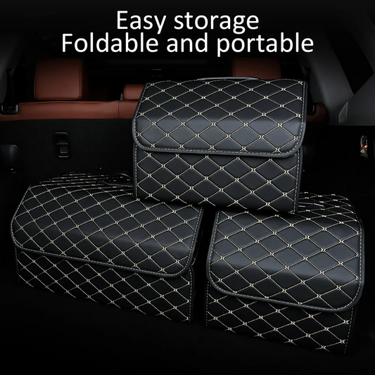 Large Capacity Multipurpose Tools Storage Bag, Car Trunk Organizer Box,Foldable Leather for Emergency