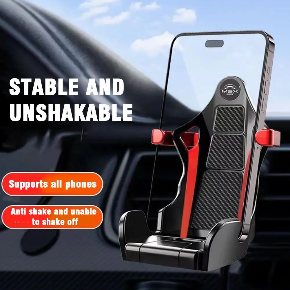 Shiny Carbon Fiber Racing Seat Swiveling Phone Car Holder Air Vent