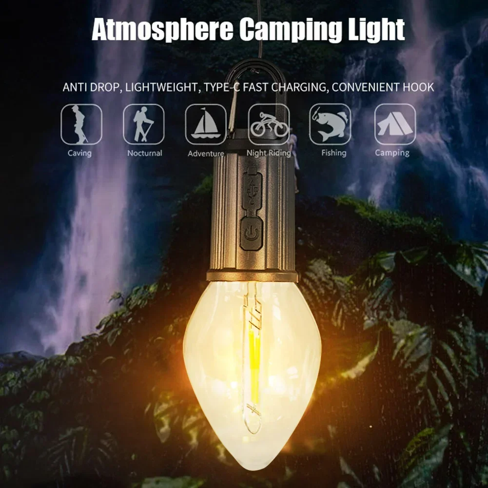 Portable Camping Lamp 600mAh LED with Hanging Portable Lighting Type C Charging Waterproof