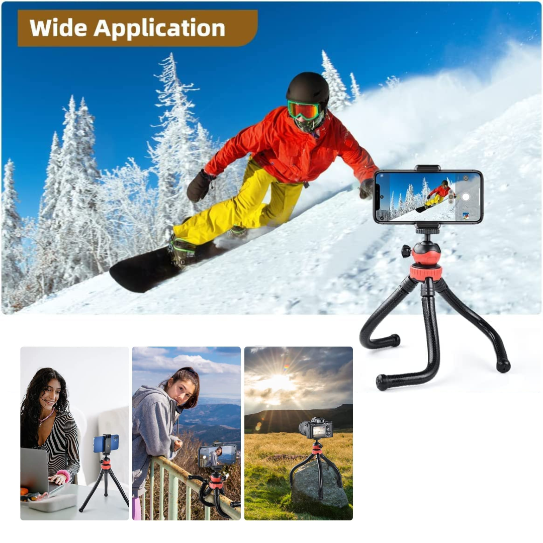 Flexible Octopus Tripod for Phone & Camera – Mini Tripod Travel Stand with Phone Clip Mount