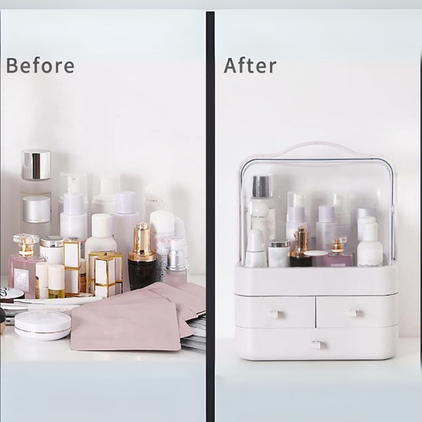 Dustproof Makeup Organizer with 3 Drawers – Waterproof Cosmetic Storage Box