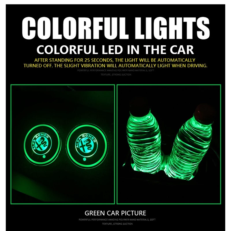 Car LED Light Cup Mat – 7 Color Atmosphere Pad