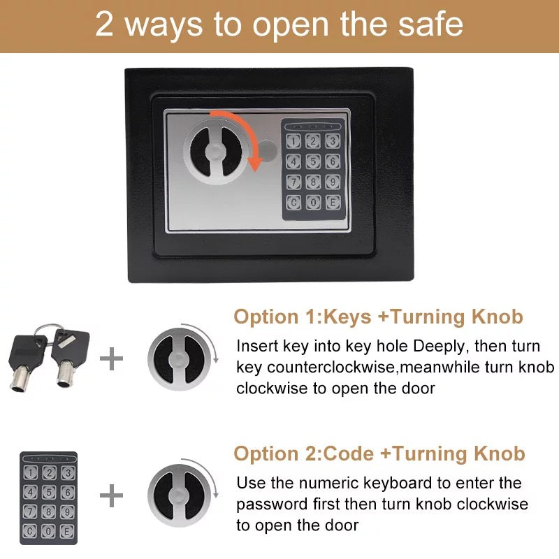 Safe Box Mini Digital Electronic Keypad Lock Safe Box Built In 2 Locking Bolts For Home & Offices 23x17x17cm