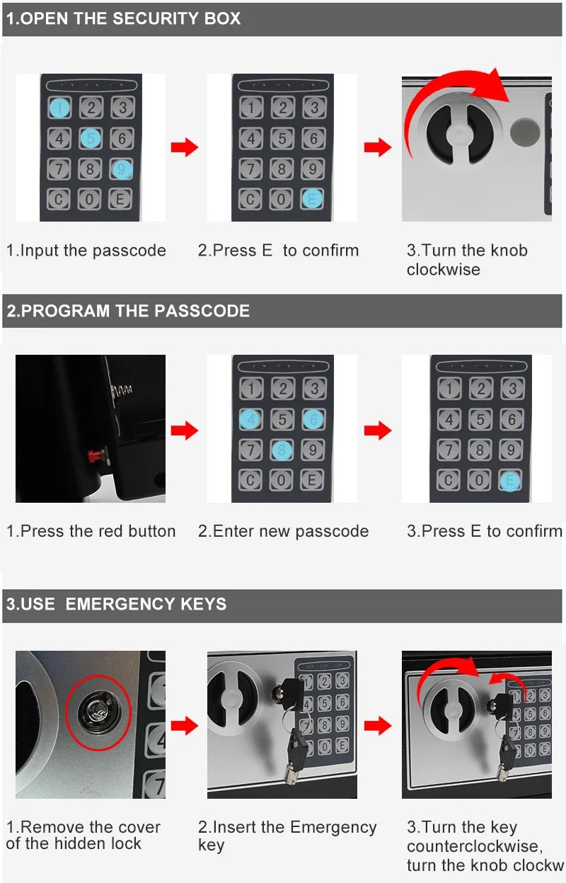 Safe Box Mini Digital Electronic Keypad Lock Safe Box Built In 2 Locking Bolts For Home & Offices 23x17x17cm