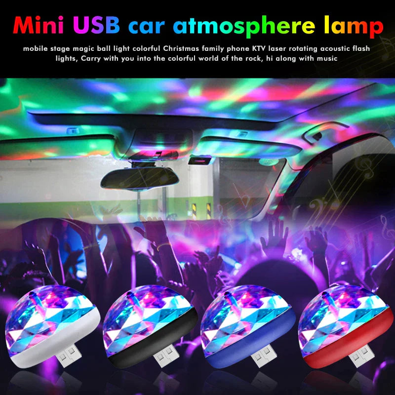 Car LED Light Small Magic Ball Lamp Crystal RGB LED 4W Sound Control Disco Party Music for Android