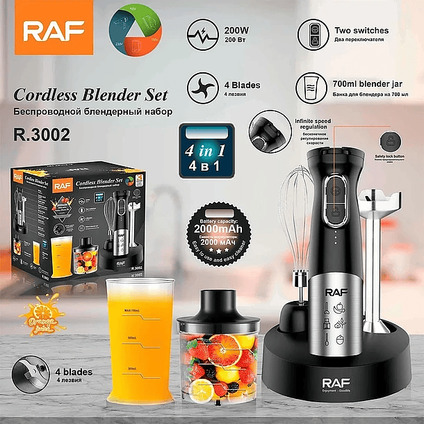 RAF 200W 4 IN 1 Rechargeable Cordless Blending Set R3002