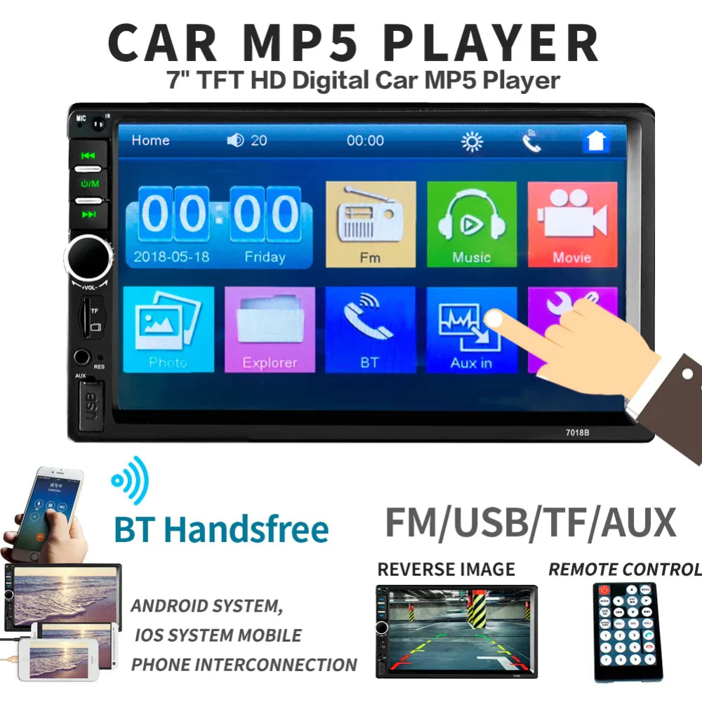 7 INCH DOUBLE HD CAR RADIO SCREEN PLAYER WITH DIGITAL TOUCHSCREEN 7018B