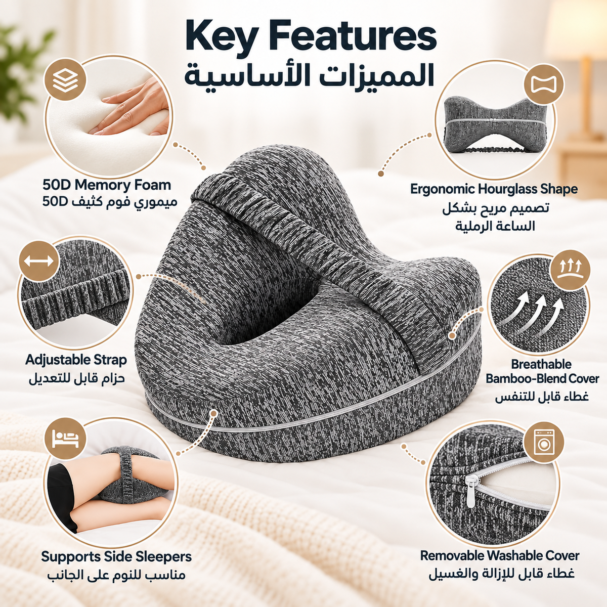 Memory Foam Knee Pillow With Strap – Ergonomic Leg Pillow Support