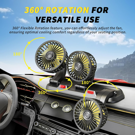 Car Fan Portable 3 Head Desk Cooling Fan with 2 Wind Speed, 360° Rotation