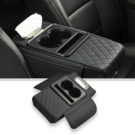 5-in-1 Car Center Console Armrest Cushion with Cup Holder Tissue Box Organizer Bag