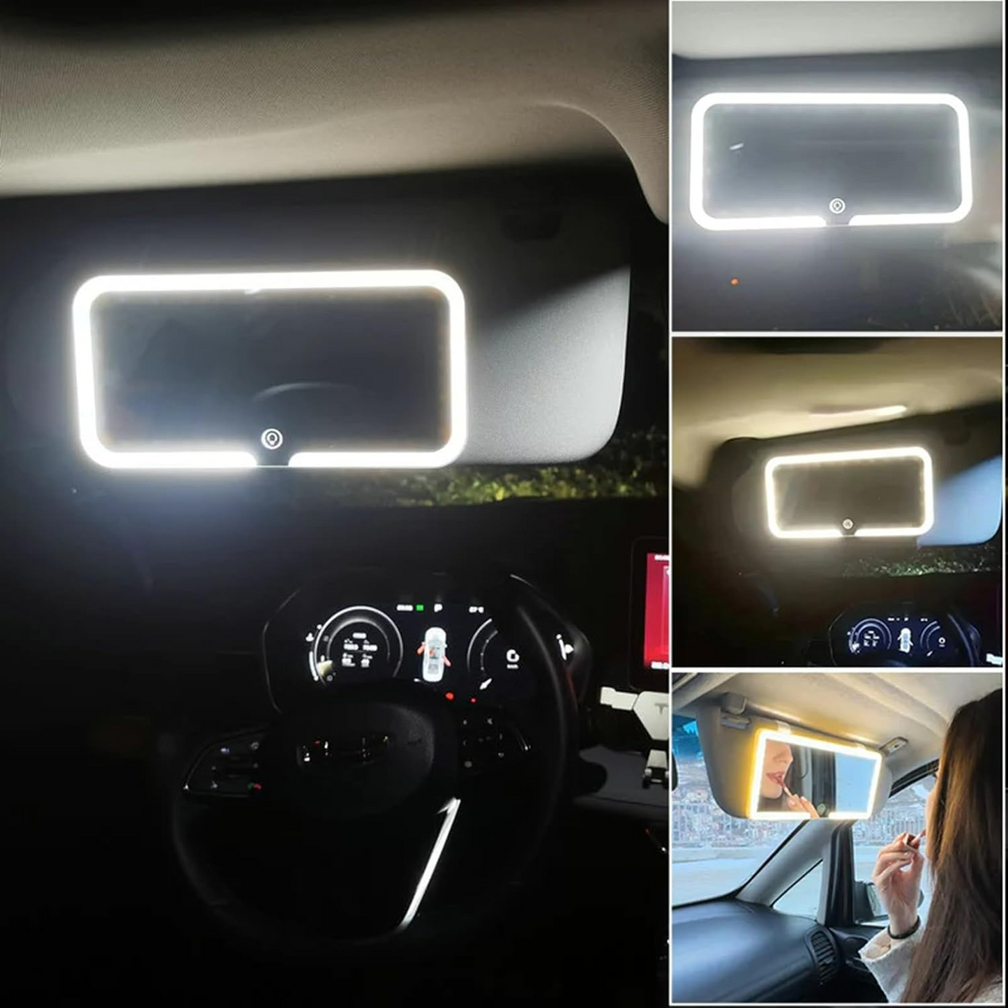 Car Sun Visor Led Vanity Mirror Rechargeable 3 Color