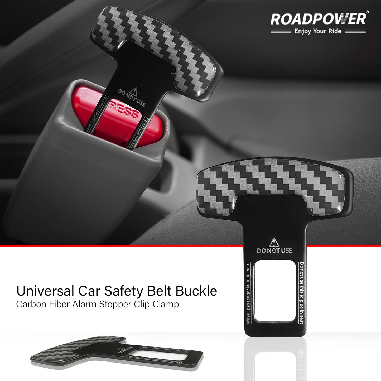Car Safety Seat Belt Buckle Alarm Stopper Silencer Clip Clamp Carbon Fiber Universal (2 Pcs)