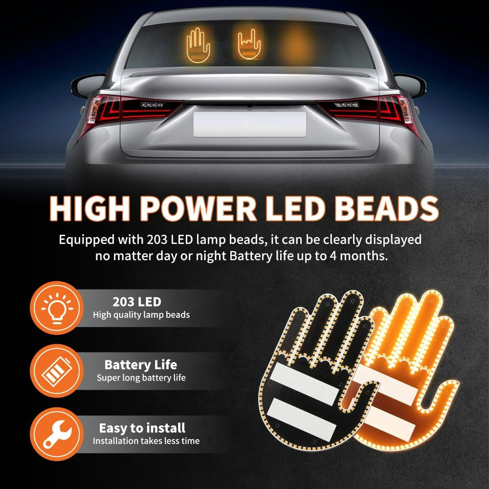 LED Hand Signal Car 3 Modes Middle Finger for Car Rear Window Road With Remote Control