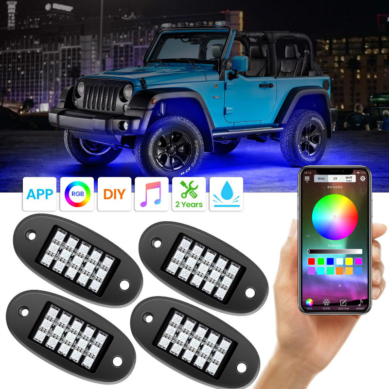 4 Pods RGB 150 LED 16meters Rock Lights Neon Underglow Waterproof For Jeep Wrangler Ford toyota