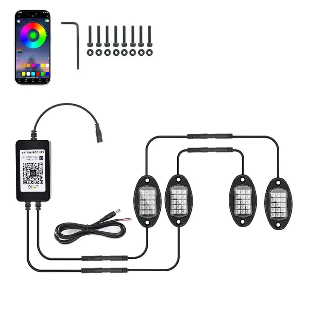 4 Pods RGB 150 LED 16meters Rock Lights Neon Underglow Waterproof For Jeep Wrangler Ford toyota