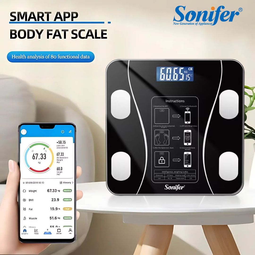 Sonifer Smart Digital Phone App Scale – Electronic Body Fat Scale with LED Display