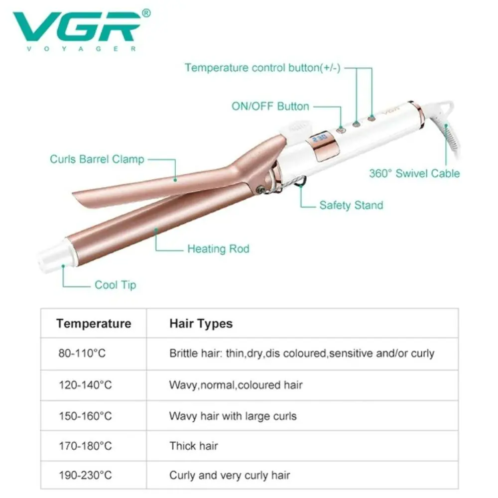 VGR Professional Hair Curling Iron Wand V578